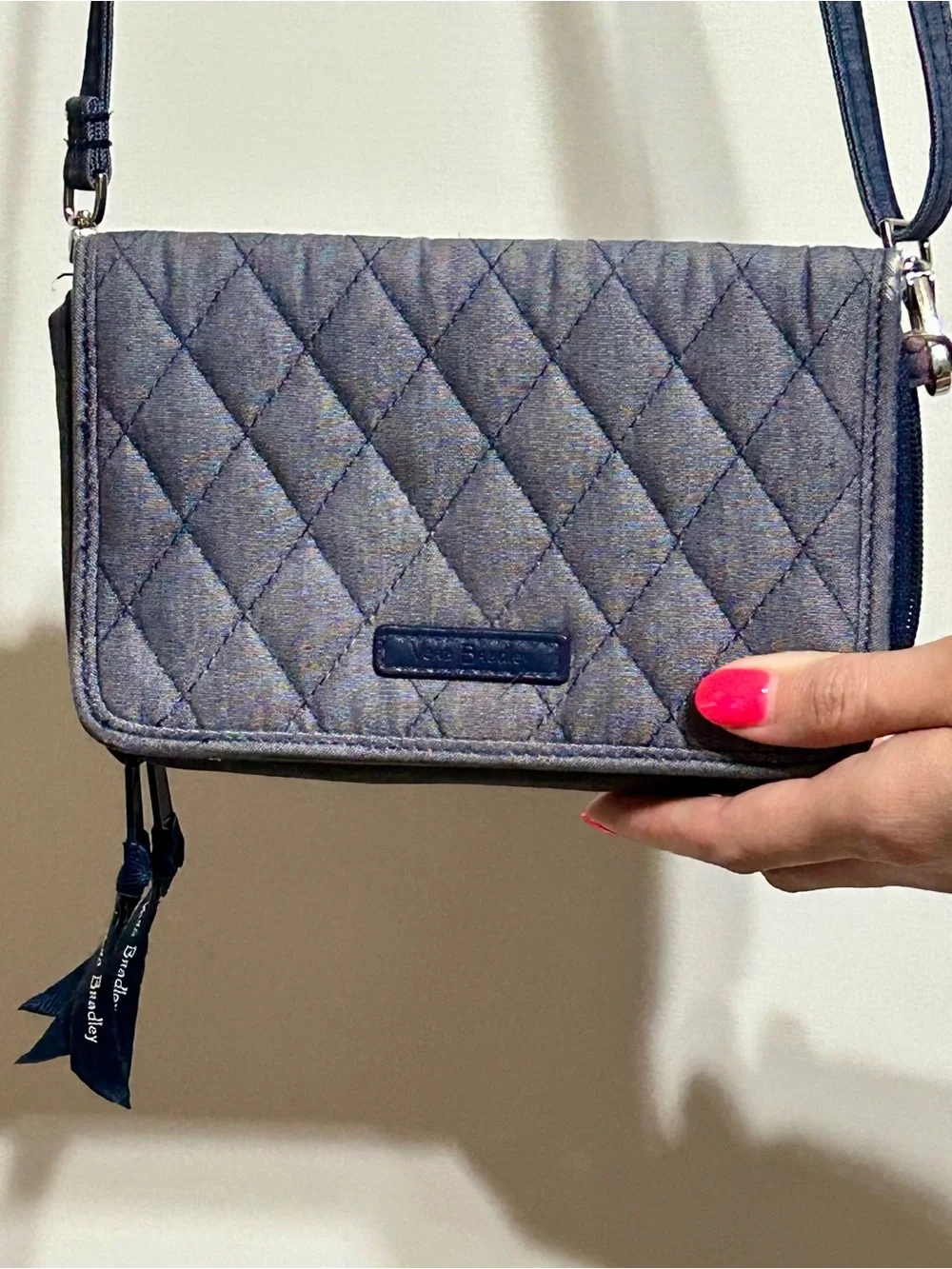 Quilted Navy Crossbody Wallet for Women - Picture 3 of 8